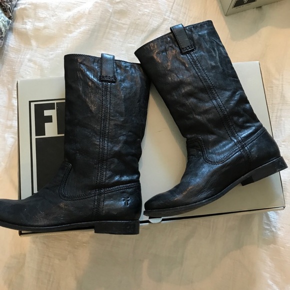 Frye Anna Mid Pull On Cute Leather Knee High Boots - Picture 5 of 11